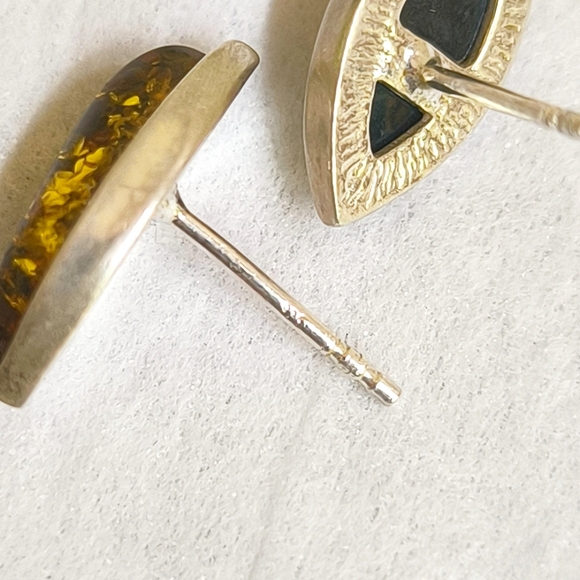 🎀 Sterling silver and yellow amber marquise stud earrings - Picture 8 of 8